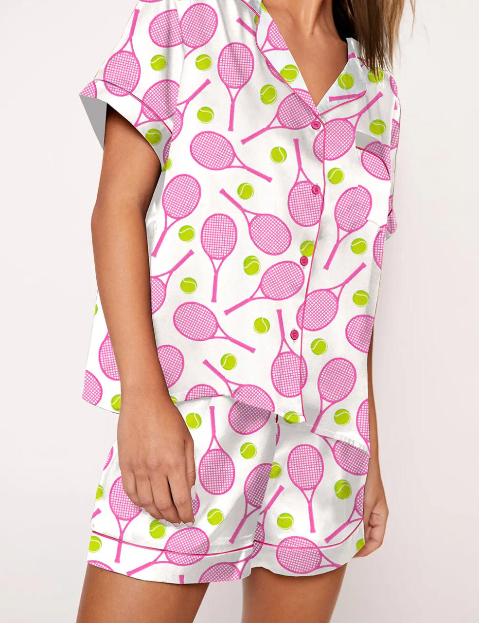 Rotimia Champagne Tennis Print Short Sleeves Pajama Set