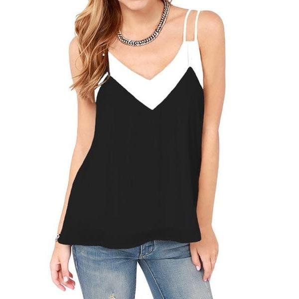 5Xl Sexy Women Plus Size Chiffon Top Strap Contrast V-Neck Sleeveless Vest Top