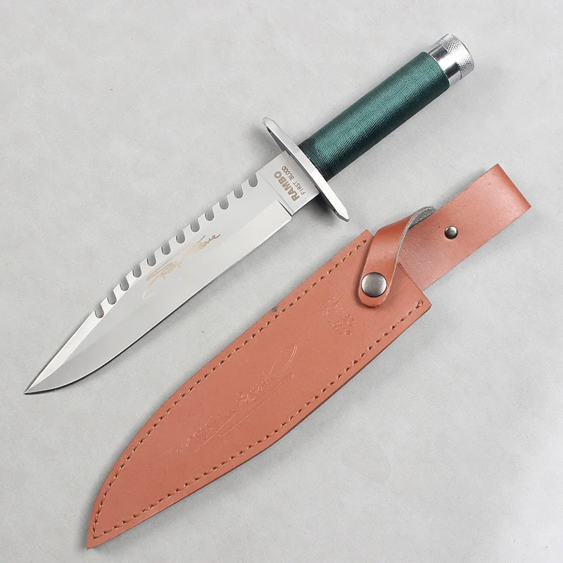 Rambo 2 High Hardness Sharp Camping Straight Knife Outdoor Portable Fishing Knife Black Tactical Knife