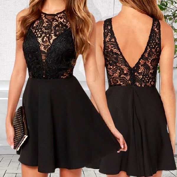 Women Casual Backless Lace Short Mini Party Dress - Life is Beautiful for You - SheChoic