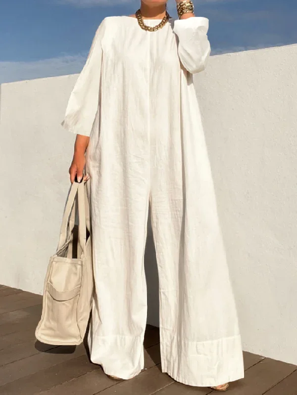 Pure Color Long Sleeves Roomy Jumpsuits