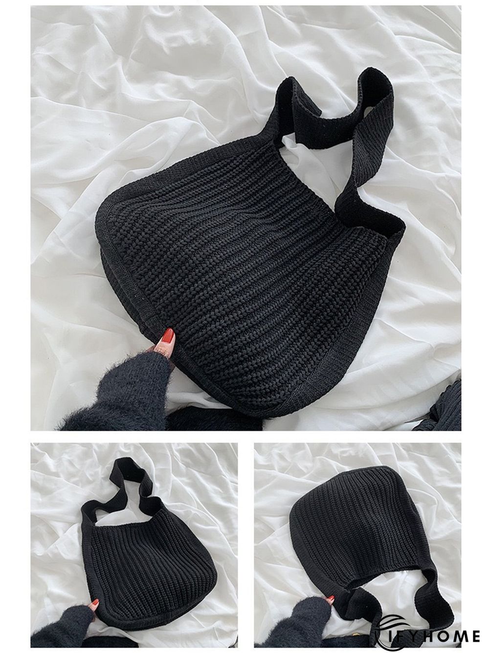 Solid Color Knit Large Capacity Shoulder Bag | IFYHOME