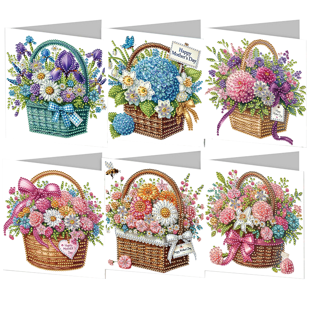 6pcs Mothers Day Bouquet Diamond Art Cards DIY Diamond Painting Gift Card