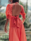 Plunging Backless Puff Sleeves Maxi Dress