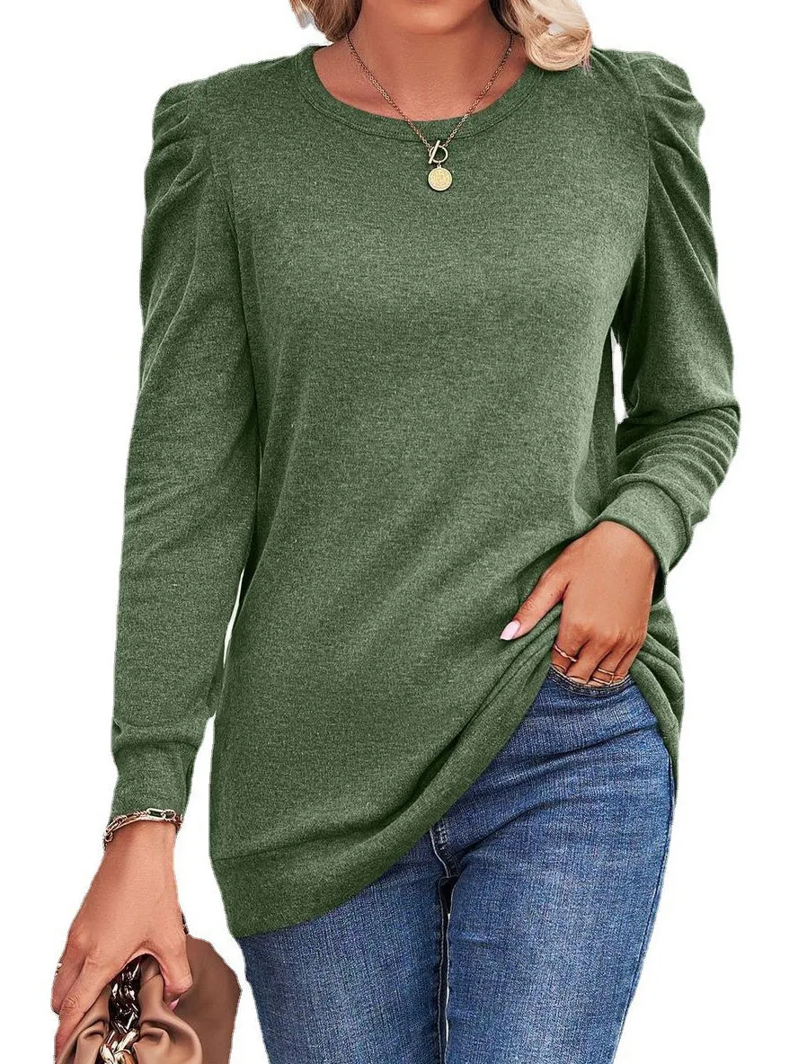 Women's Solid Color Scoop Neck Long Sleeve Top