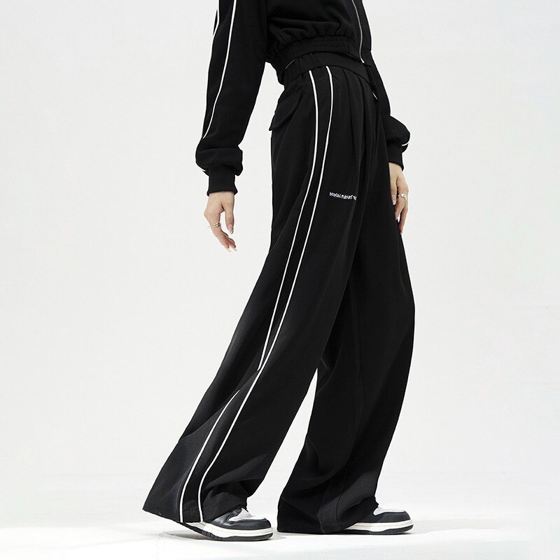 OLCooL Women Stripes Sweatpants Fashion Casual Streetwear Wide Leg Pants American Style All Match Female Loose Straight Trousers olcool