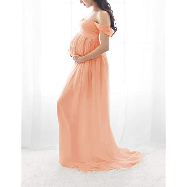 Dress for Photography Off Shoulder Chiffon Gown Split Front Maxi Pregnancy Dresses