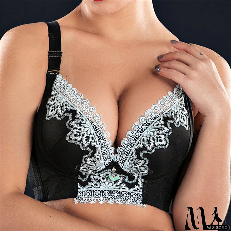 MidiSono - Women's Plus Size Lace Patchwork Wireless Full Coverage Bras - Green