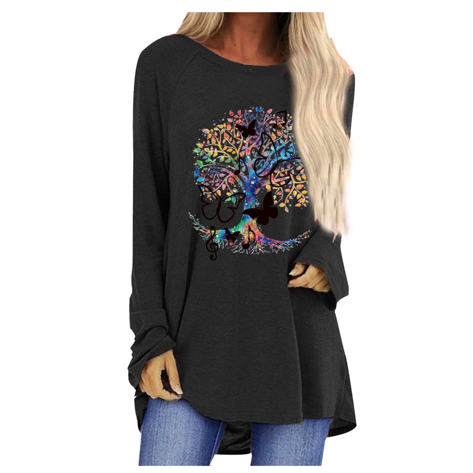 Butterfly Gothic Printed Women T-shirts Spring Autumn Round Neck Top women Long Sleeve Oversized T-shirt clothes