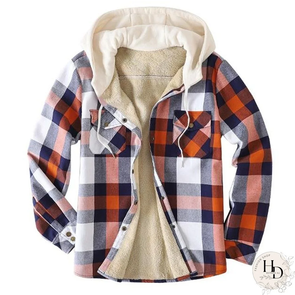 Mens Winter Plaid Thick Casual Jacket