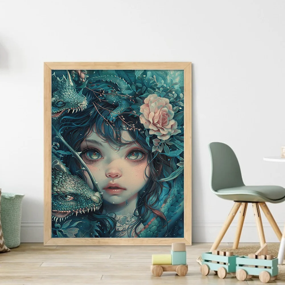 9CT Full Cross Stitch Bead Embroidery - Girl & Lizard(Canvas|40*50CM)