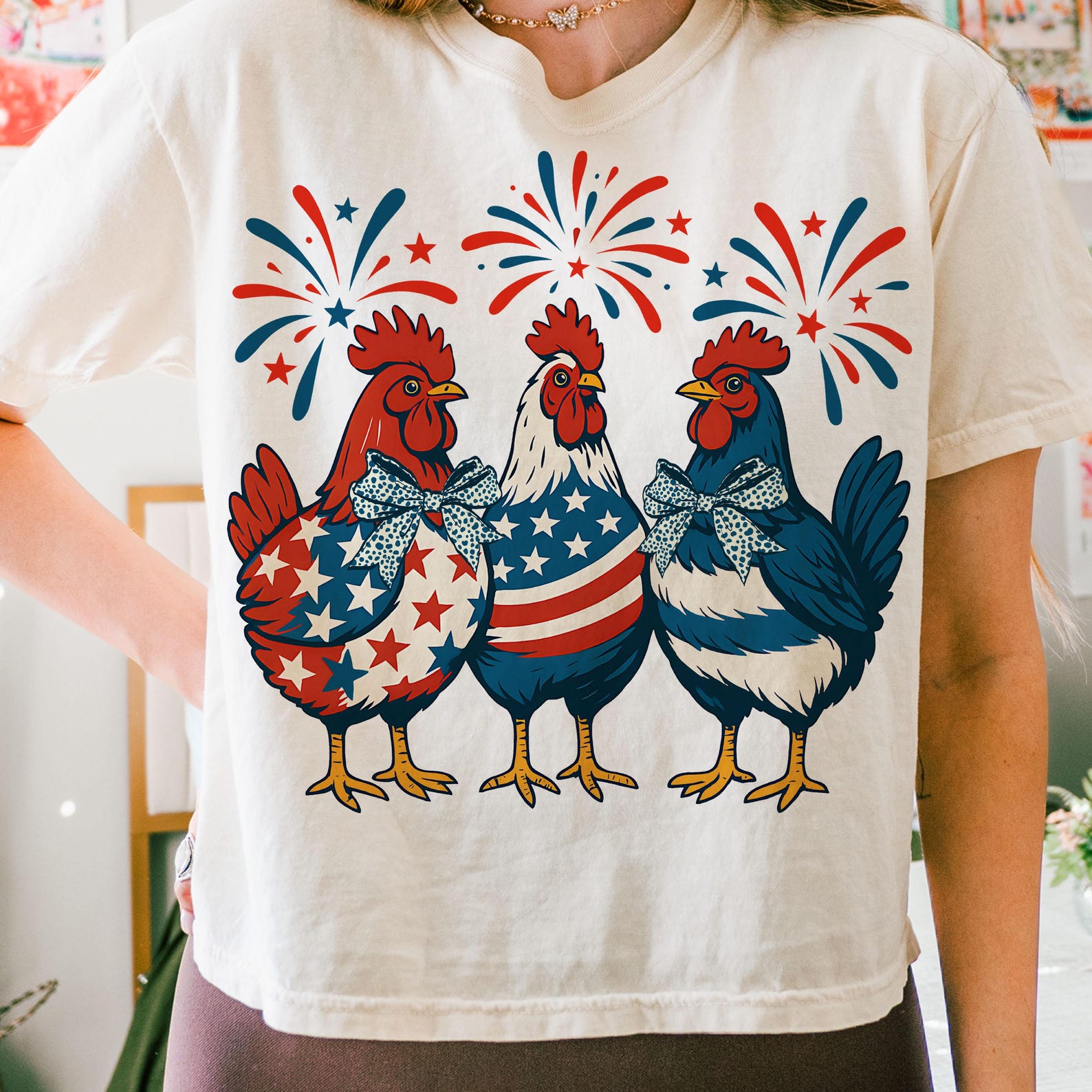 Loveyoufancy Patriotic USA Chicken Coquette  T-Shirt
