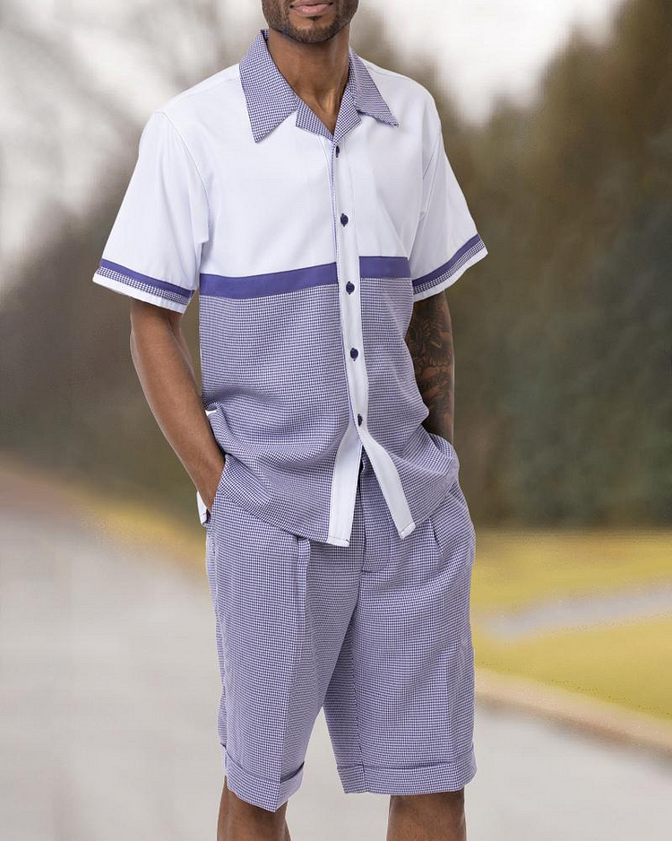Two Piece Short Sleeve Print Walking Suit Set With Shorts