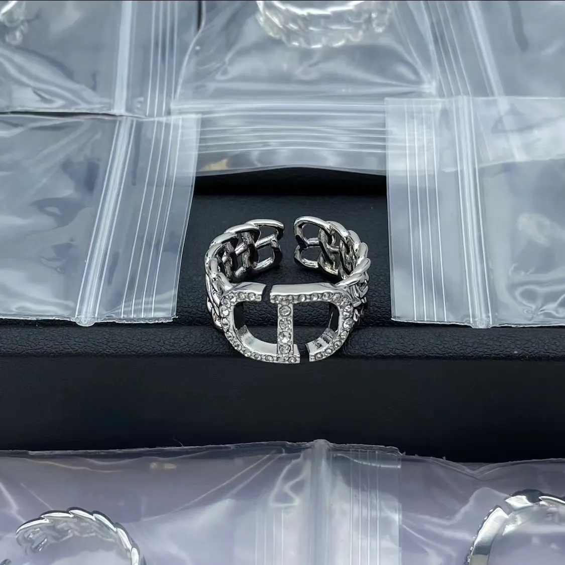 Dior Silver Two Row Chain CD Ring