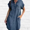 Gioiacombo&trade; Abito midi casual in denim tinta unita da donna