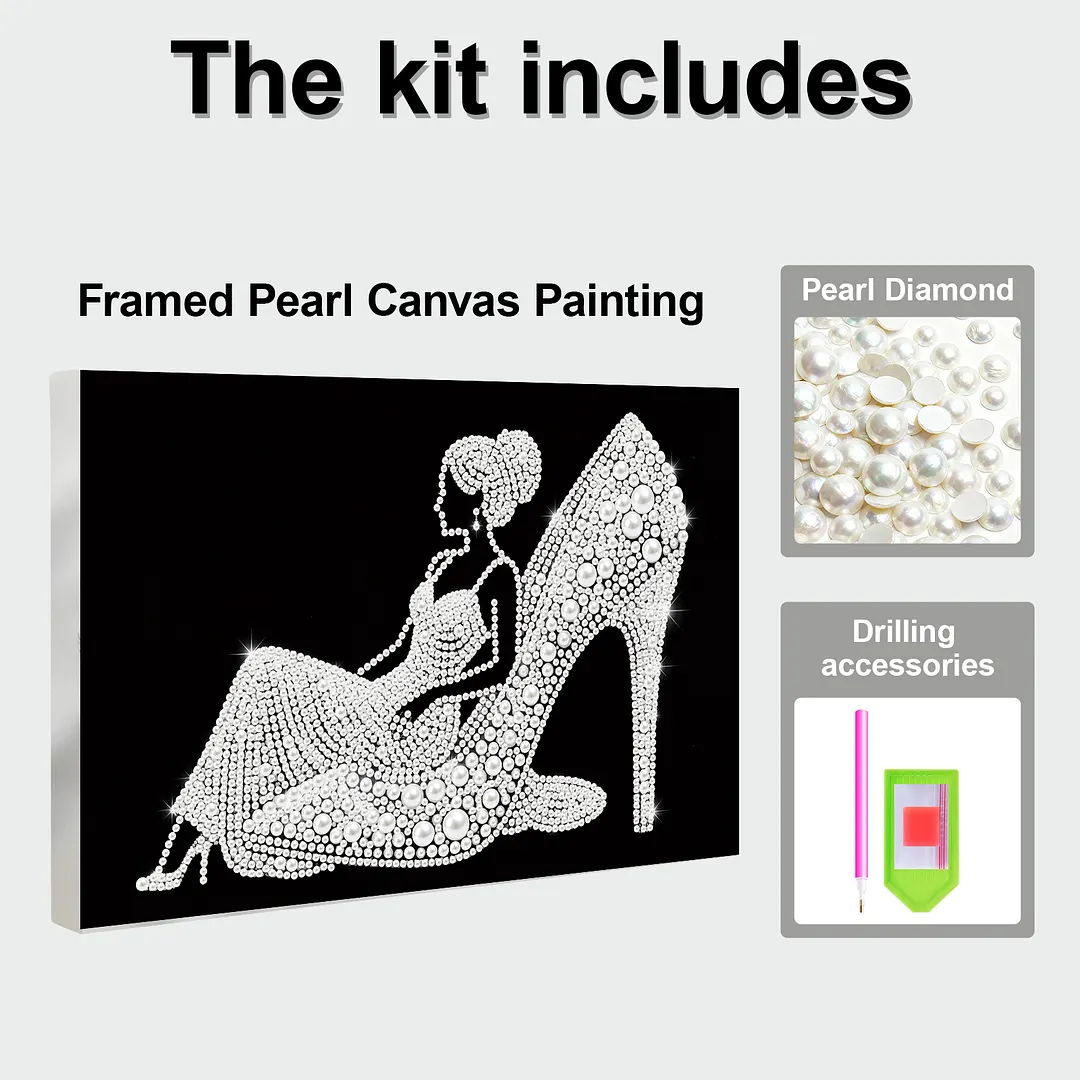 DIY Girl In High Heels Pearl Painting Art Kits with Frame 7.87x11.81in Pearl Gem Paintings Picture Arts Craft for Adults Beginners Home Wall Decor