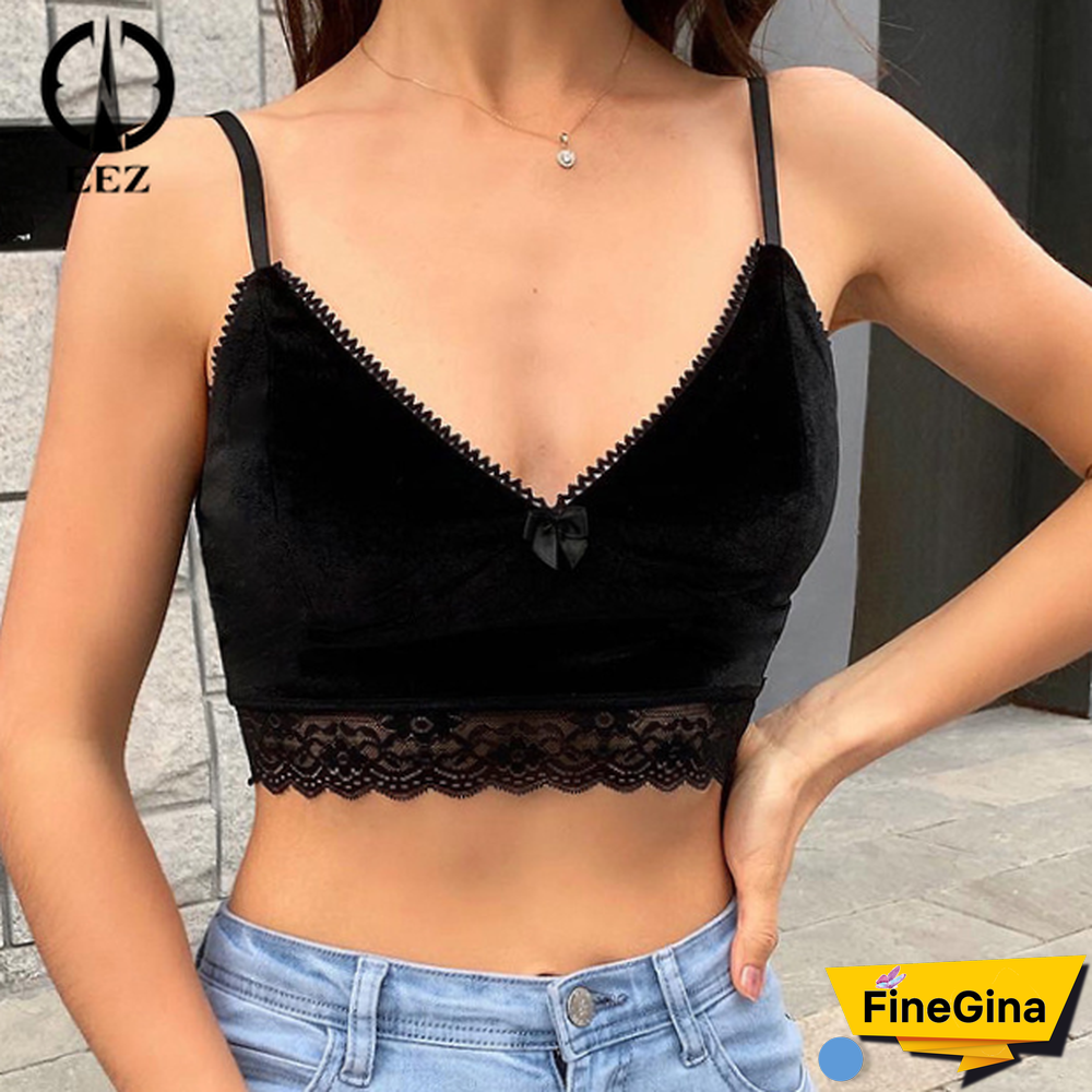 Black Crop Top E-Girl Ruffles Short Camis Women Permeability Backless Sleevelesslace Sexy Bandage Clothes Coquette Y2K T Shirt