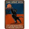 (Multi Style) chat noir joue au basketball - Panneaux en &eacute;tain m&eacute;tallique(20*30cm/30*40cm)