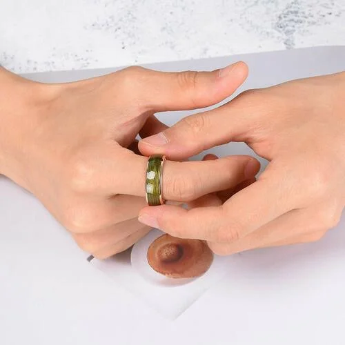 6MM 8MM Women Mens Gold Tungsten Matching Colorful Fragments Inlay Steel Green Wire Inlay Domed Style High Polished Rings