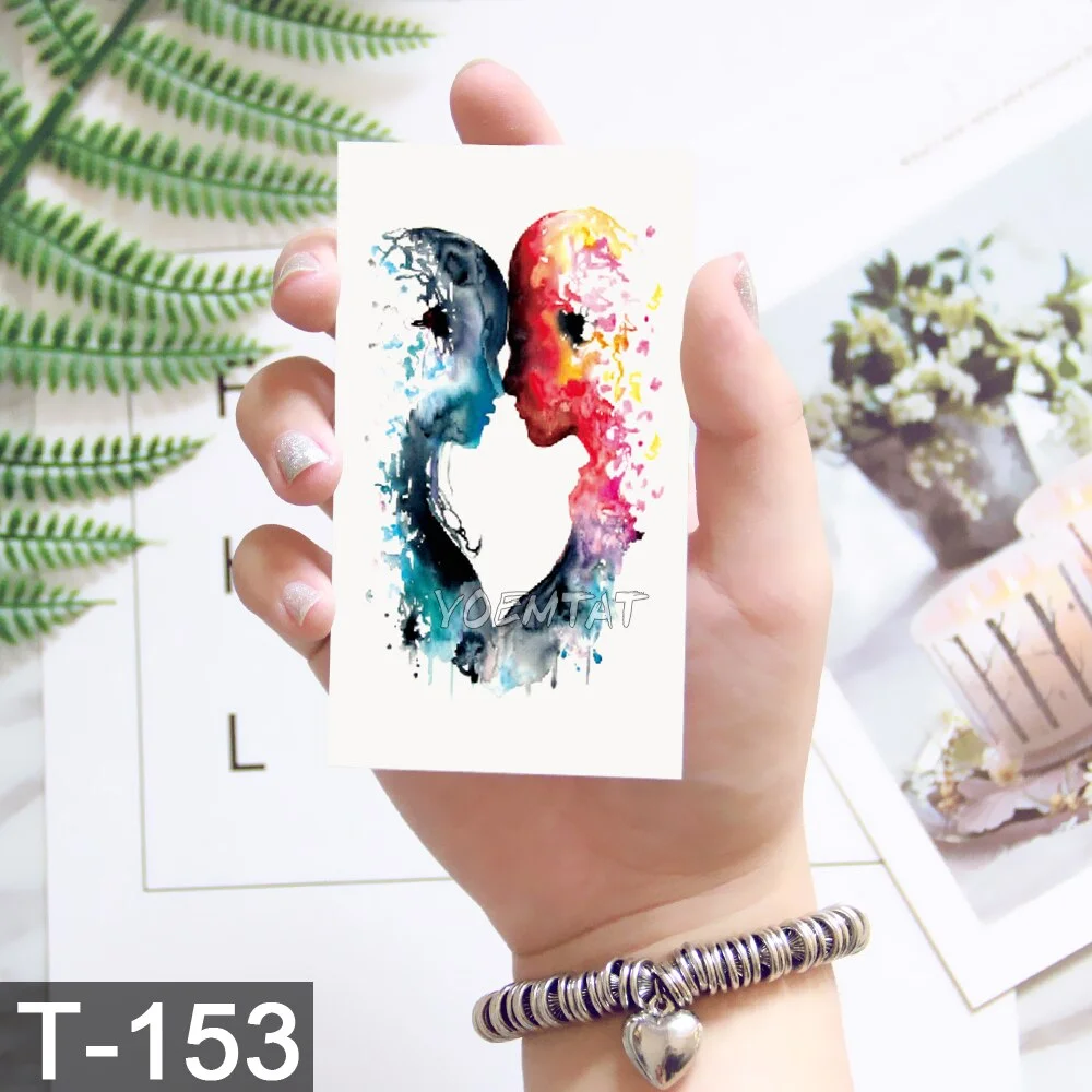 Sdrawing Temporary Tattoo Sticker Lotus Colorful Feather Leaves Butterfly Flash Tatoo Female 3D Body Art Child Fake Tatto Male