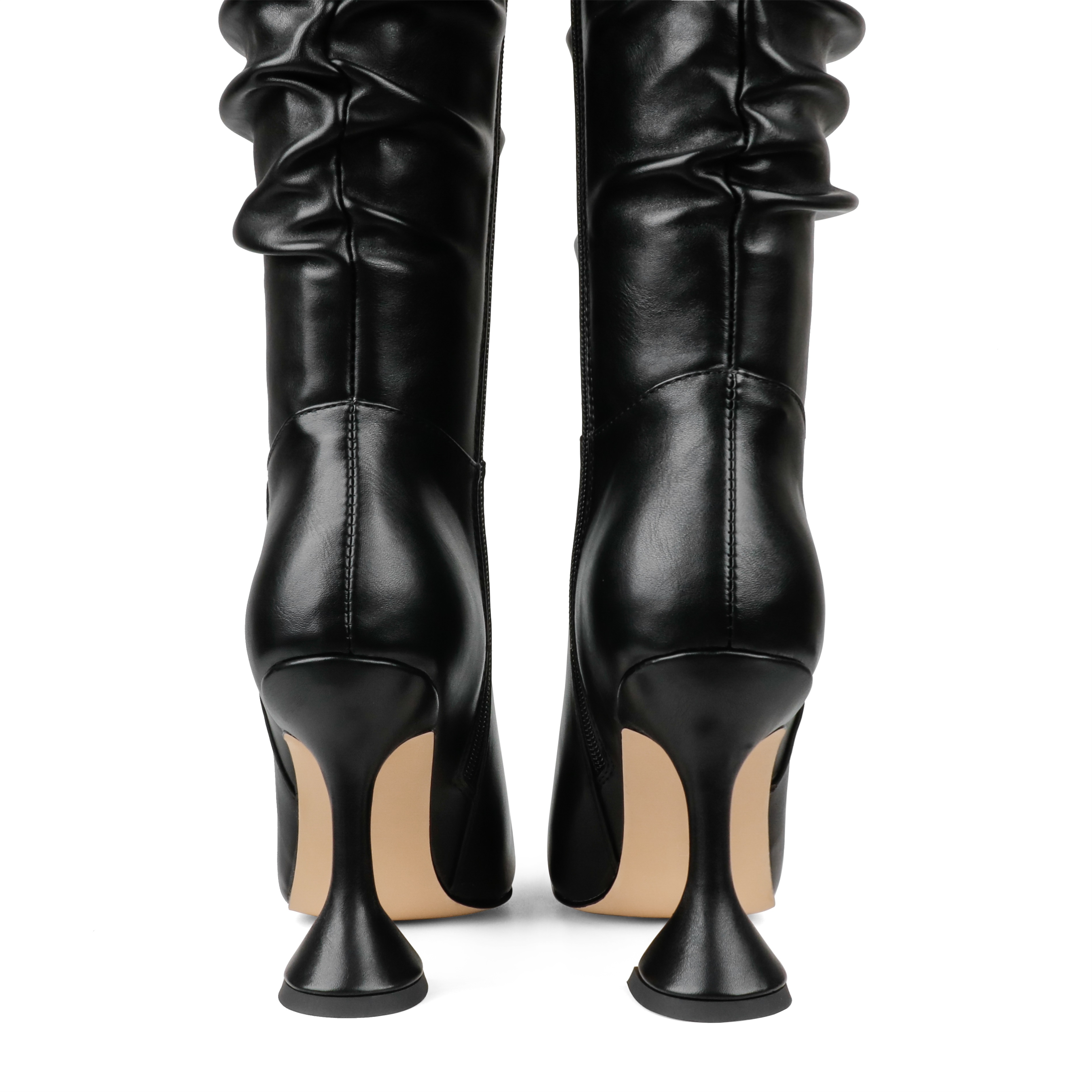 100mm Women Zipper Wrinkled Slouchy Boots Triangle Heels-vocosishoes
