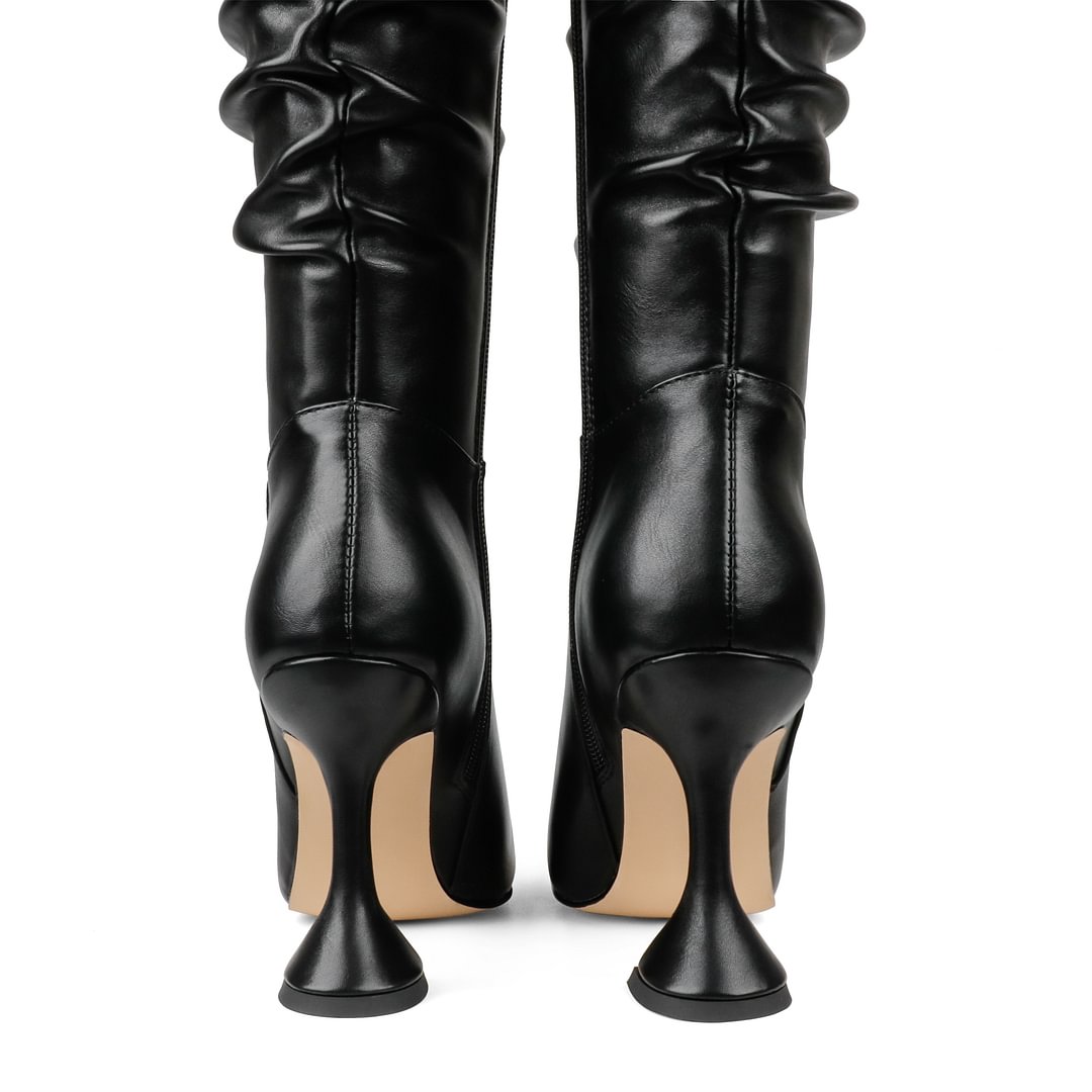 100mm Women Zipper Wrinkled Slouchy Boots Triangle Heels-vocosishoes
