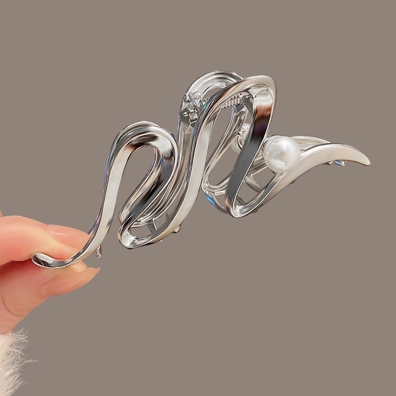 Simple Metal Catch Clip Large Shower Pearl Shark Clip