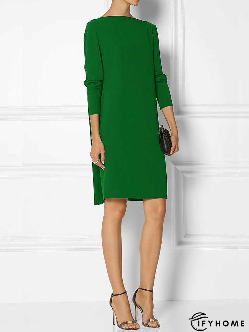 High Elasticity Loose Long sleeve H-Line Elegant Boat Neck Dress | IFYHOME