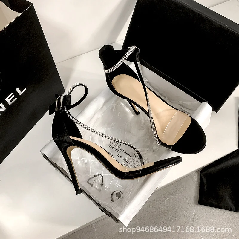 Breakj Breakj Sandals Women 2023 Summer Fairy Wind Thin Heel Toe With Transparent Water Drill High Heels Women's Shoes