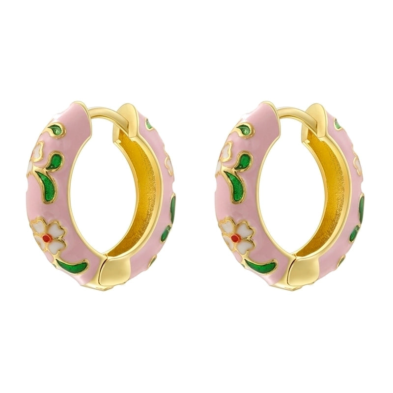 1 Pair Chinoiserie Vintage Style Round Petal Enamel Plating Copper 18K Gold Plated Earrings
