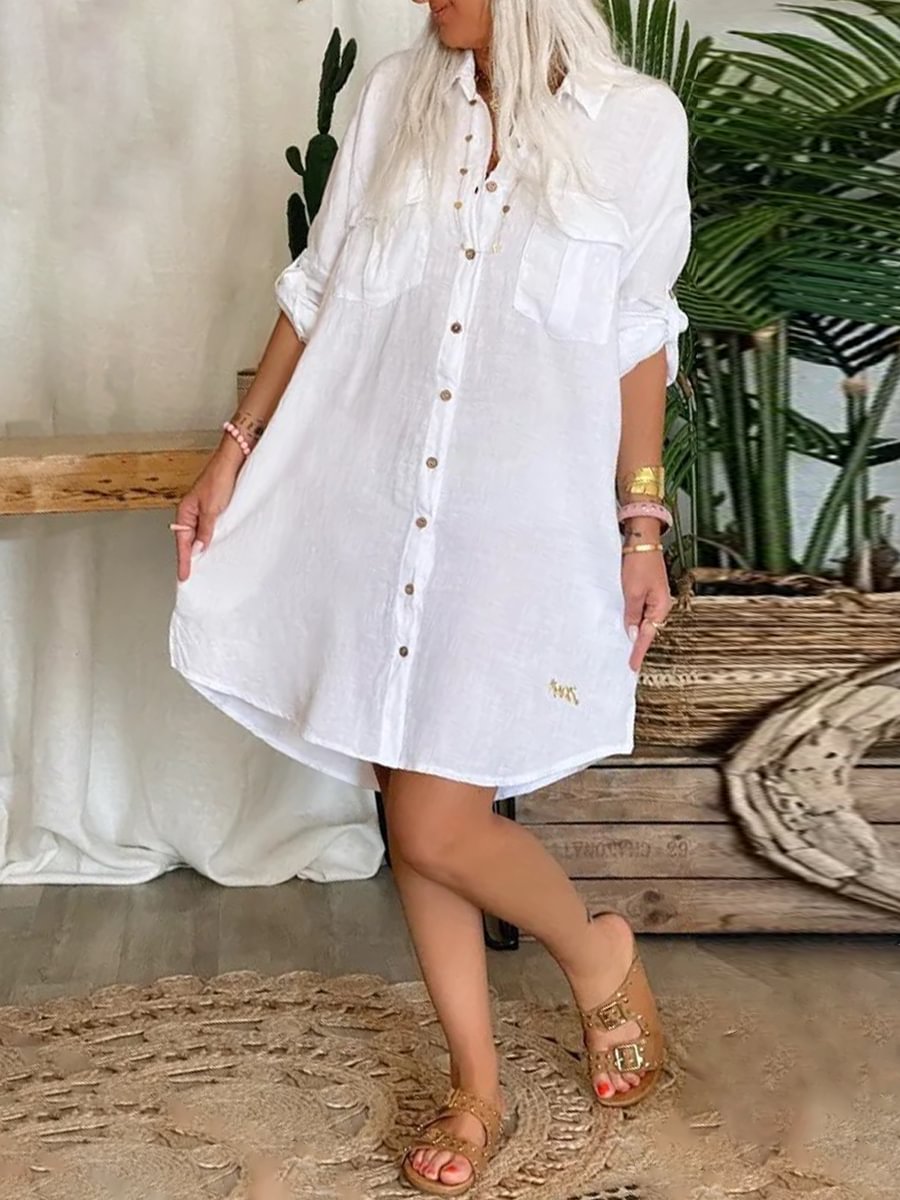 Ladies Casual Loose Printed Long Sleeve Shirt Dress-0929-03