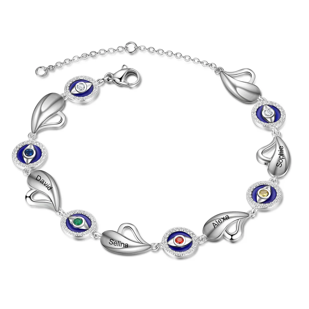 Evil Eye Bracelet Custom 4 Birthstones Names Women Bracelet