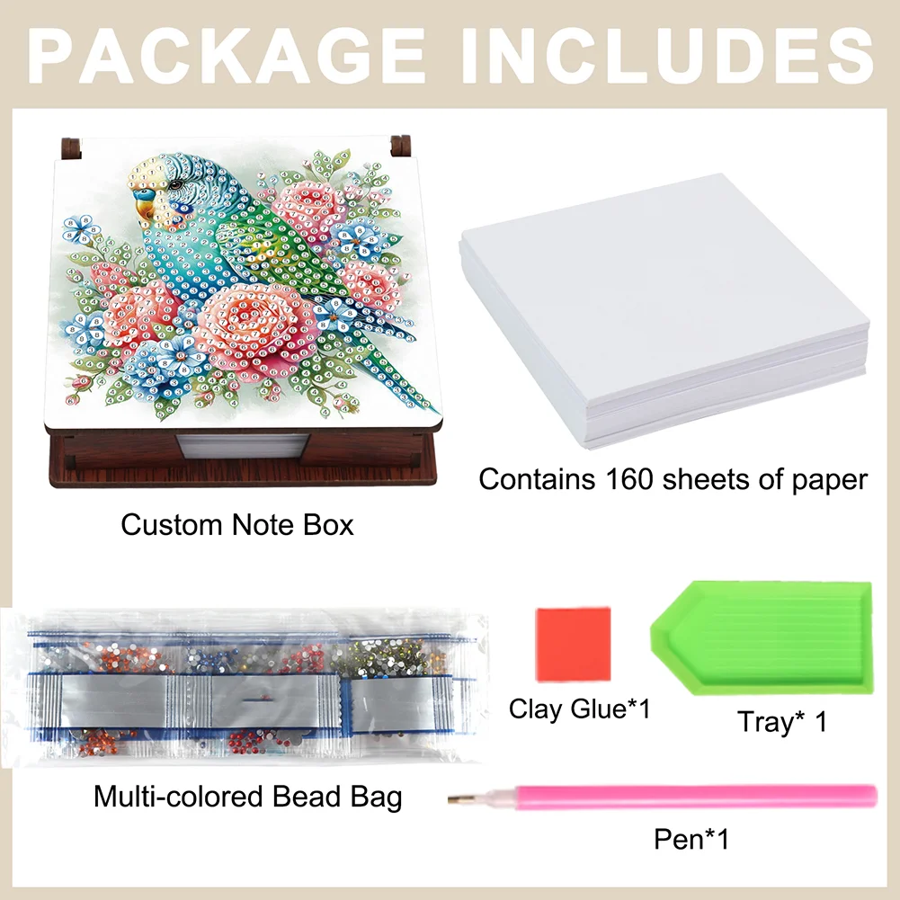 DIY Flower Parrot Diamond Painting Note Box Paper 160 Sheets of Paper for DIY Art Craft