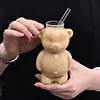 Cute Bear Glass Cup Cartoon Bear Shaped Coffee Mug Beverage Glasses (No Straw)