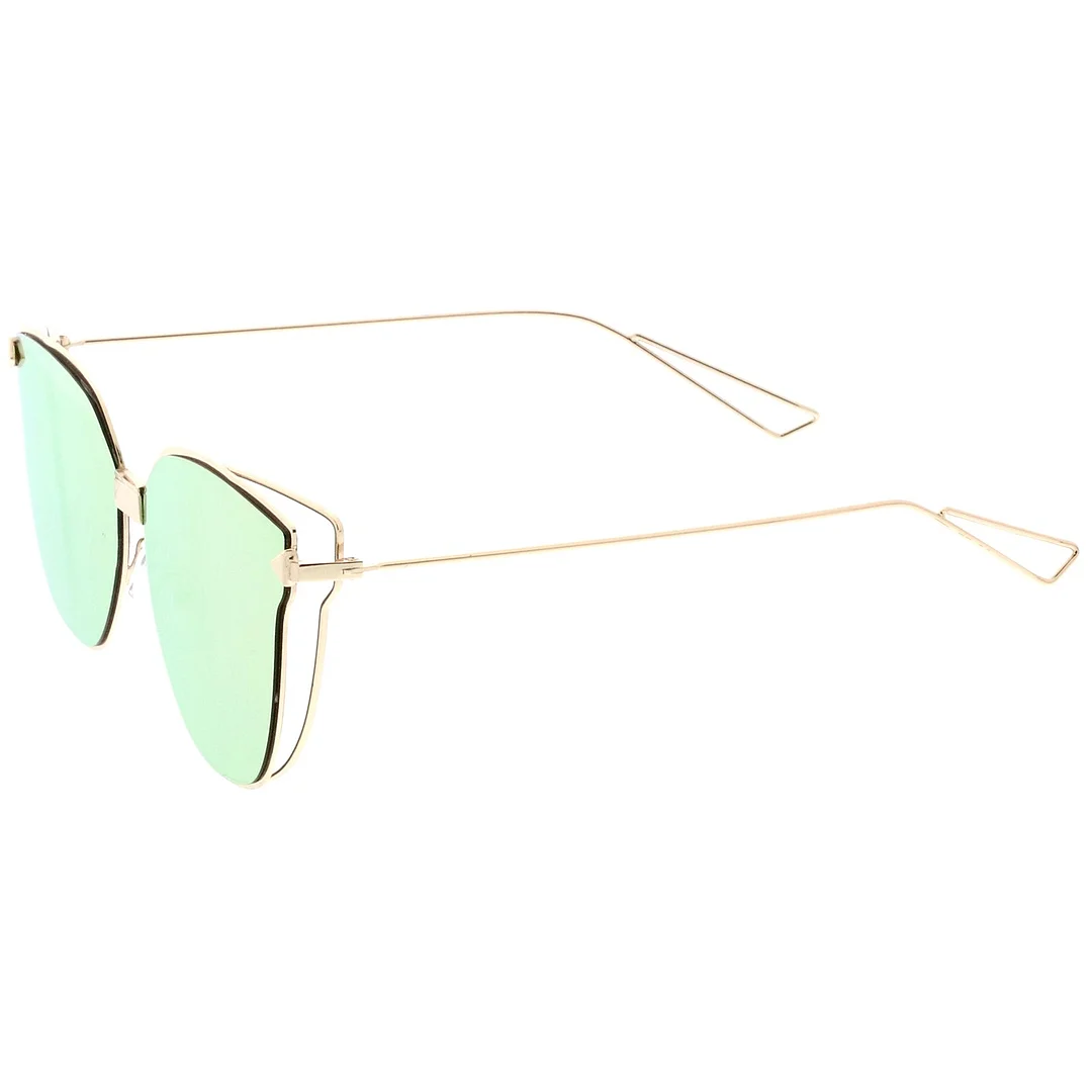 Oversize Cat Eye glasses With Mirrored Flat Lens And Wire Arms 59mm