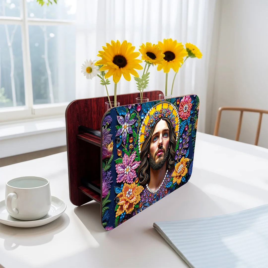 Jesus DIY Flower Vase Wooden Double Sided Desktop Diamond Art Kit for Home Decor