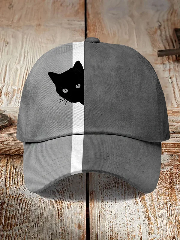 Men's Fun Hide And Seek Black Cat Print Hats