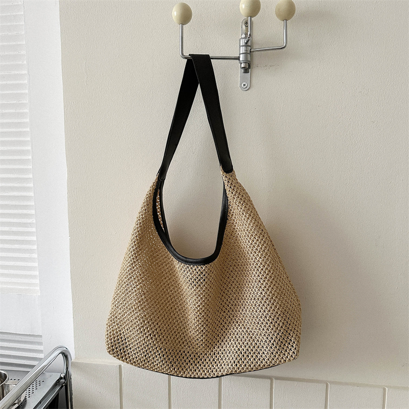 Journalsay Large Capacity Hand-held Woven Bag Single Shoulder Tote Bag Straw Bag
