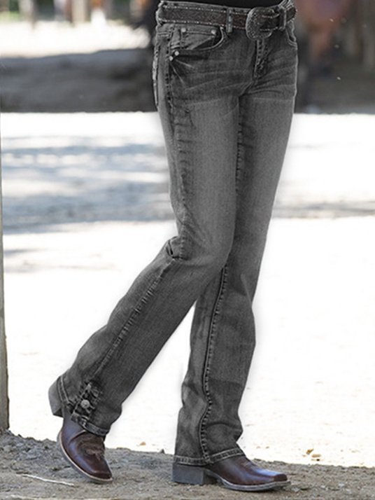 Women's Embroidered Washed White Jeans