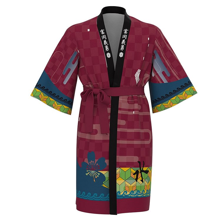 Anime Demon Slayer Tomioka Giyuu Cosplay Long Robe Belt Japanese Kimono Cardigan Bath Robe Sleepwear