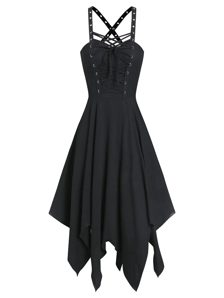 Sleeveless Lace Up Strap Irregular Dress