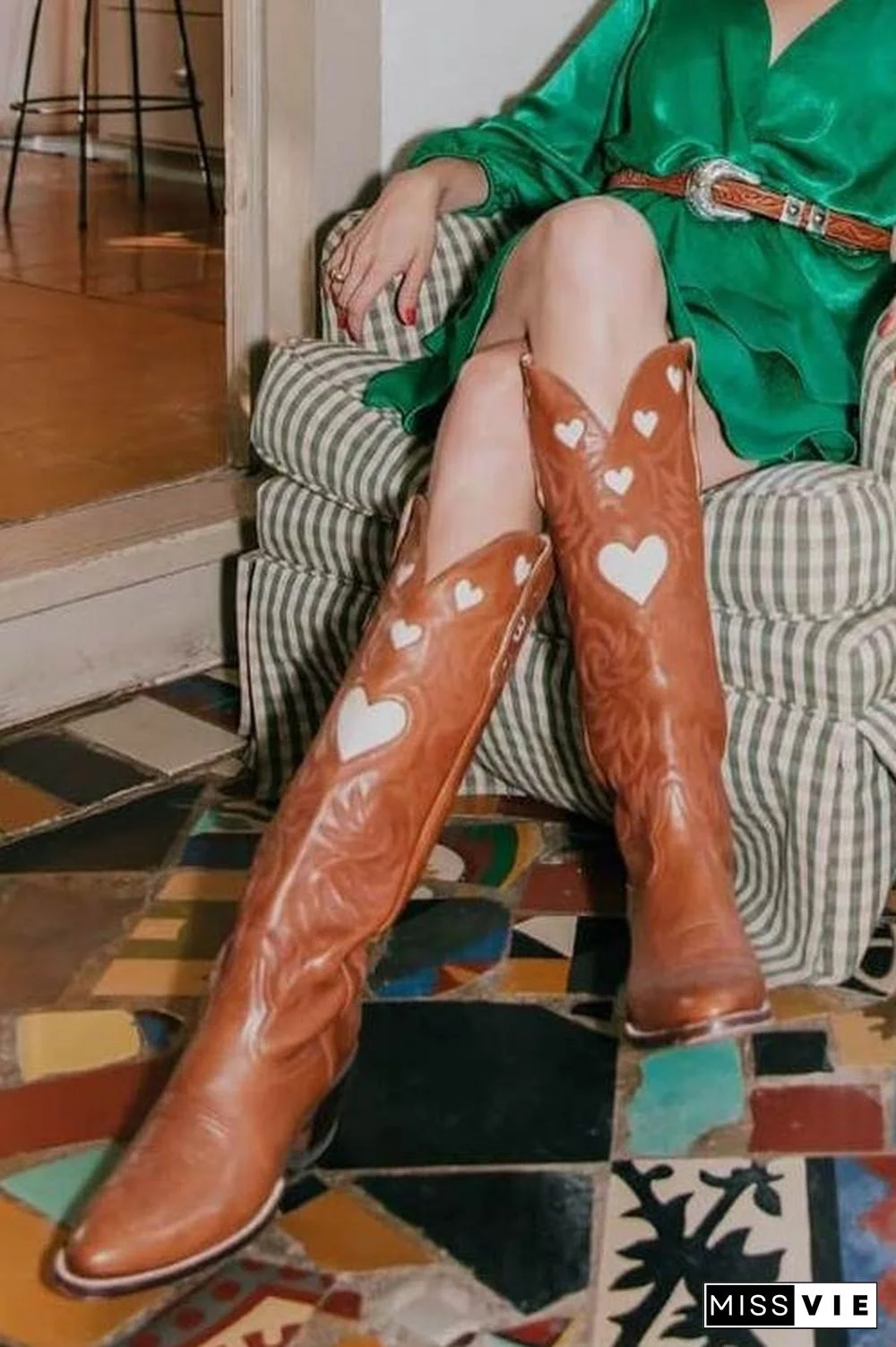 Heart Slip On Cowgirl Boots