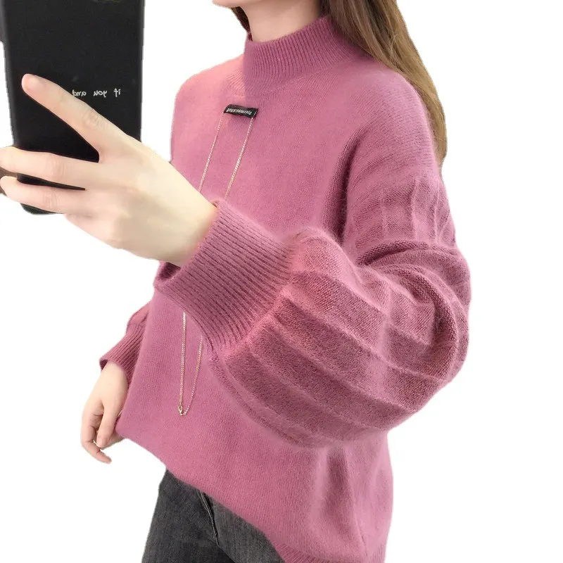 Churchf Churchf Sweater Lady 2024 New Winter Thick Head With Loose Lantern Sleeve Fashion Bottom Shirt