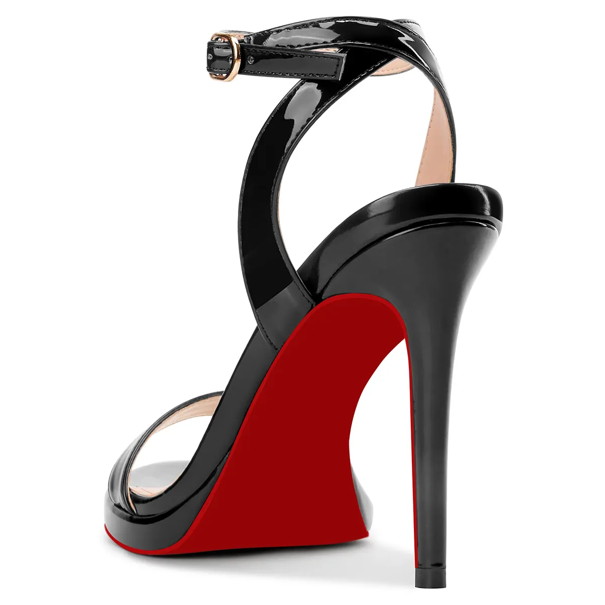 100mm/120mm Round Open Toe Ankle Strap High Heel Sandals Red Bottom Pumps-vocosishoes