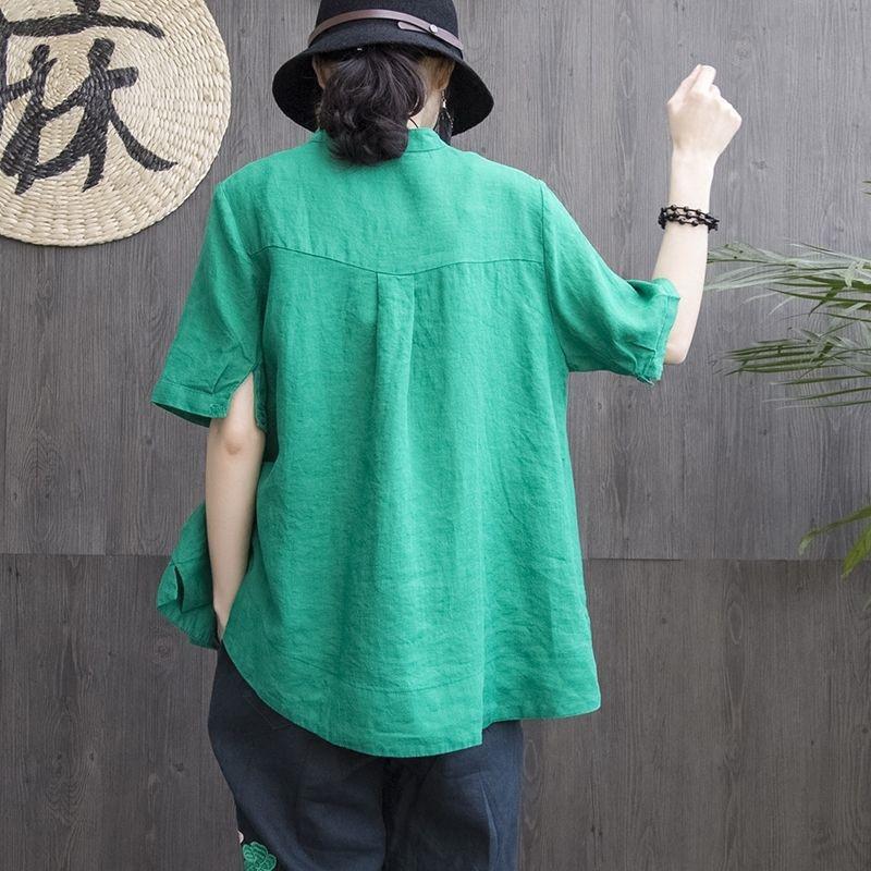 New Summer Embroidered Cotton Linen T-Shirt