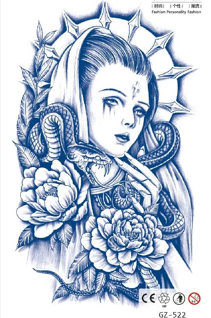 Temporary Waterproof Tattoo Stickers Seductive Snake Flower Ink Lasting Sexy Girls Arm Chest Waist Buttocks Realistic Fake Tatoo