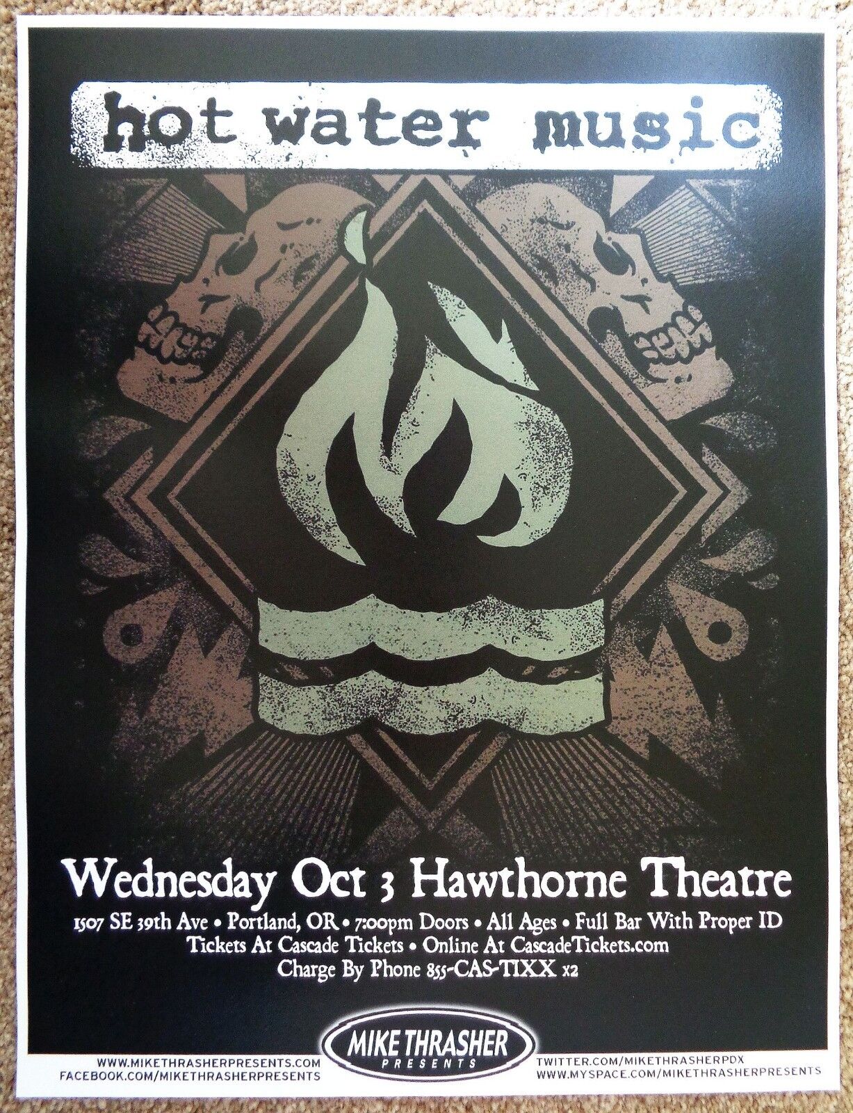 HOT WATER MUSIC 2012 Gig POSTER Portland Oregon Concert