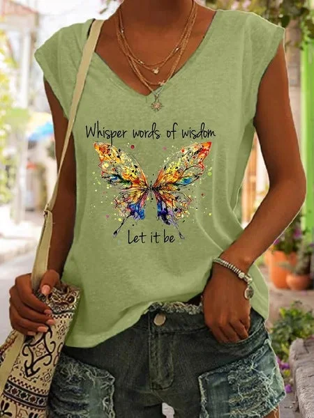Whisper Words of Wisdom Let it be Butterfly Print Casual V-Neck Women's T-Shirt socialshop