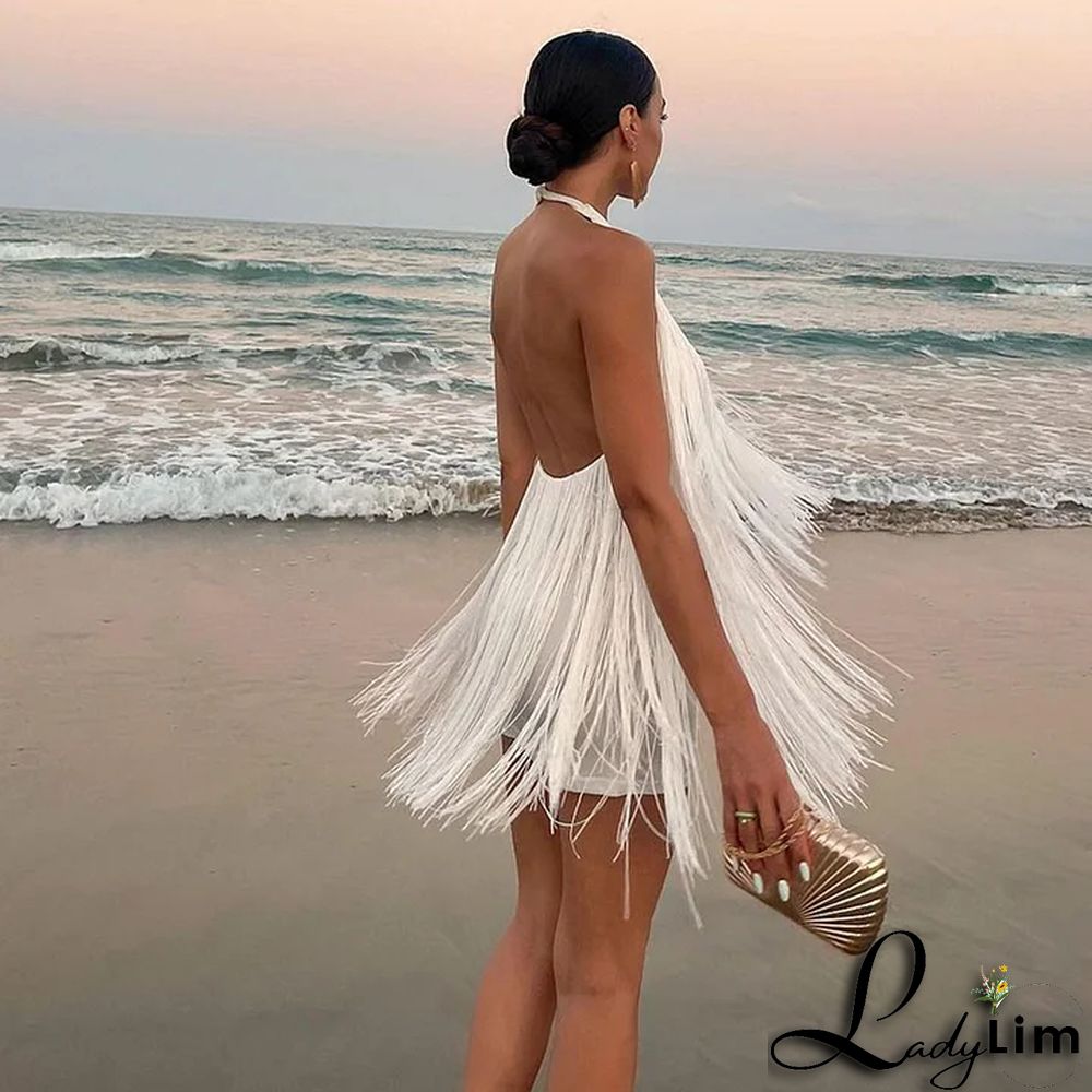 Halter Backless Fringe Mini Dress