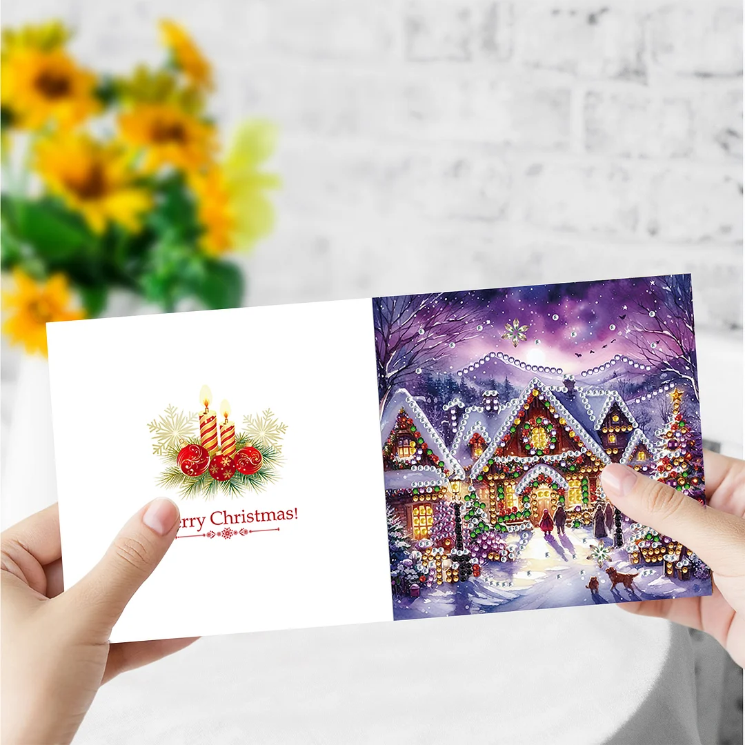 6Pcs Christmas House DIY Diamond Painting Card for Friends Family Gift